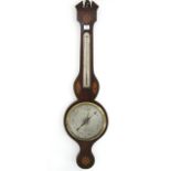 A 19th century aneroid wall barometer with silvered dial, & in inlaid-mahogany banjo-style case, 38”