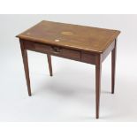 A 19th century inlaid-mahogany side table, with shell motif to the rectangular top, fitted centre