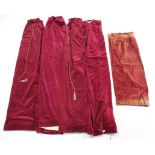 Two pairs of crimson velour curtains; a tapestry frame; various household textiles; & various