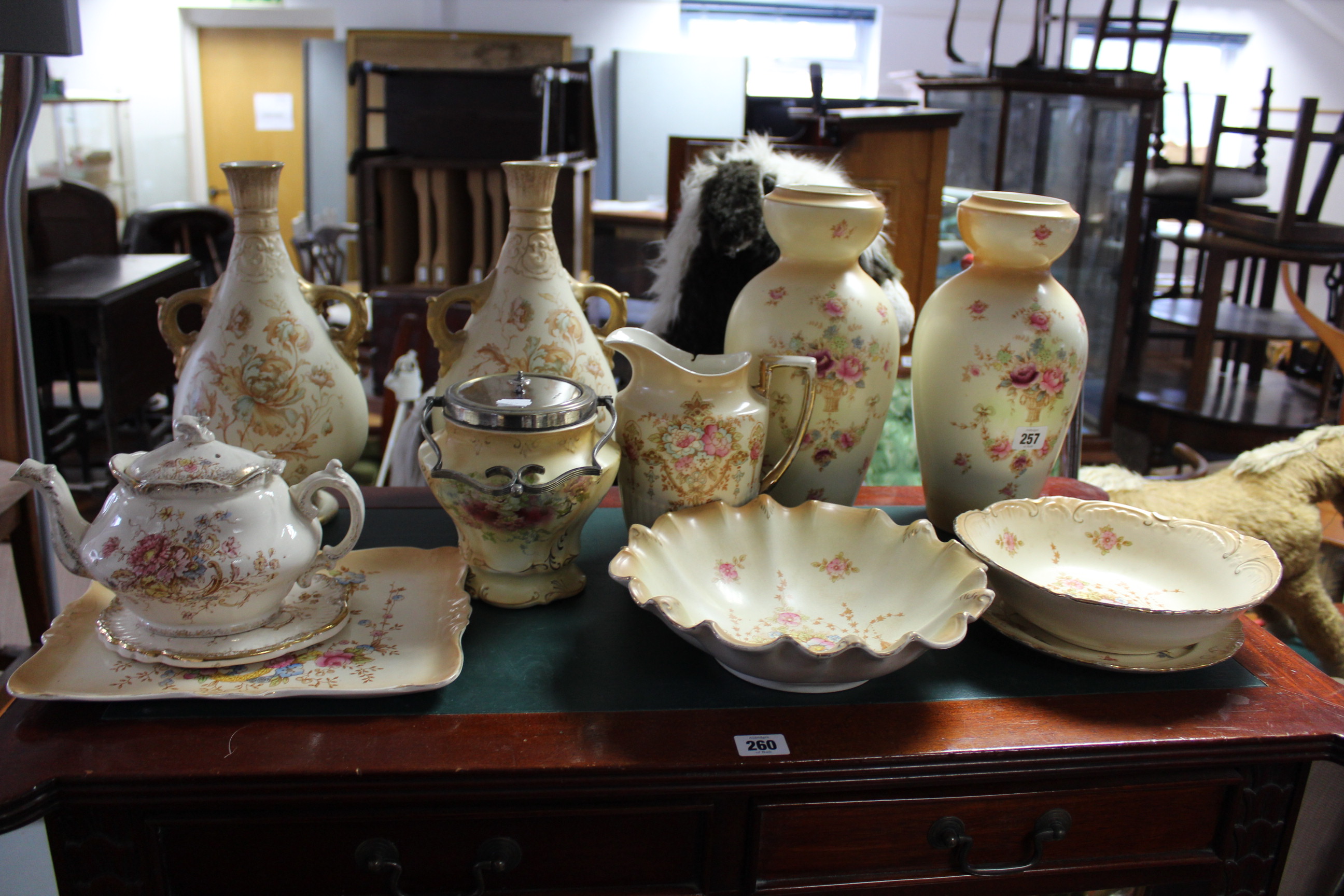 A pair of Fieldings Devonware “Windsor” pattern ovoid vases, 12” high; a ditto “Royal Devon” pattern