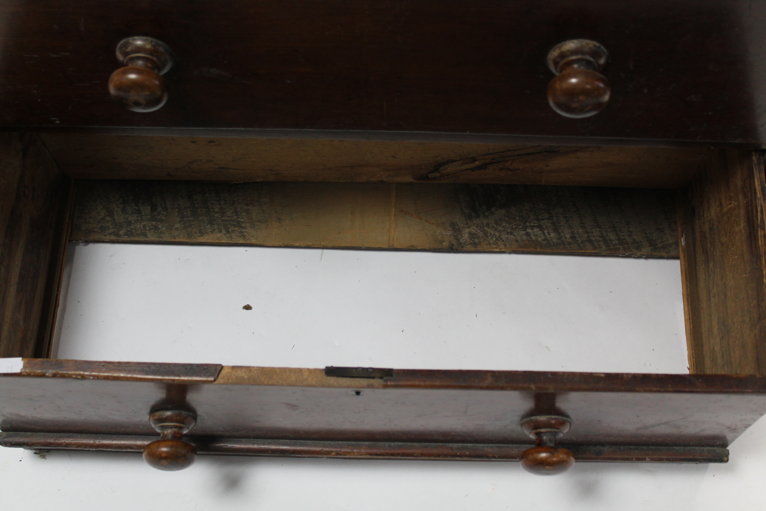 A Victorian mahogany chest fitted four long graduated drawers with turned knob handles & with carved - Image 3 of 3
