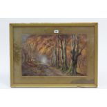 A watercolour painting by D. Sherrin titled to reverse (autumnal tones, signed) 12¾” x 19¾”; & a