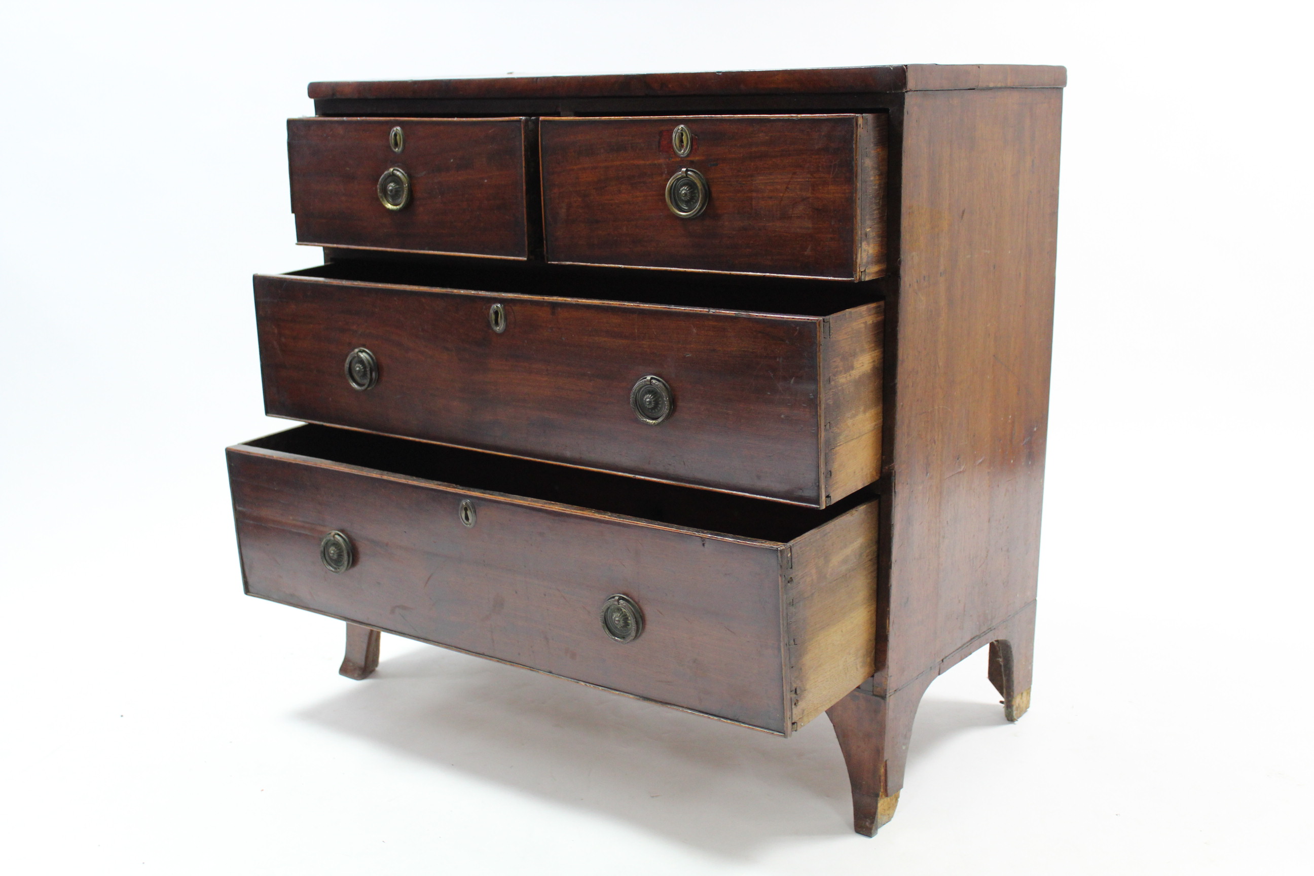 A 19th century inlaid-mahogany small chest fitted two short & two long drawers with brass ring - Image 2 of 4