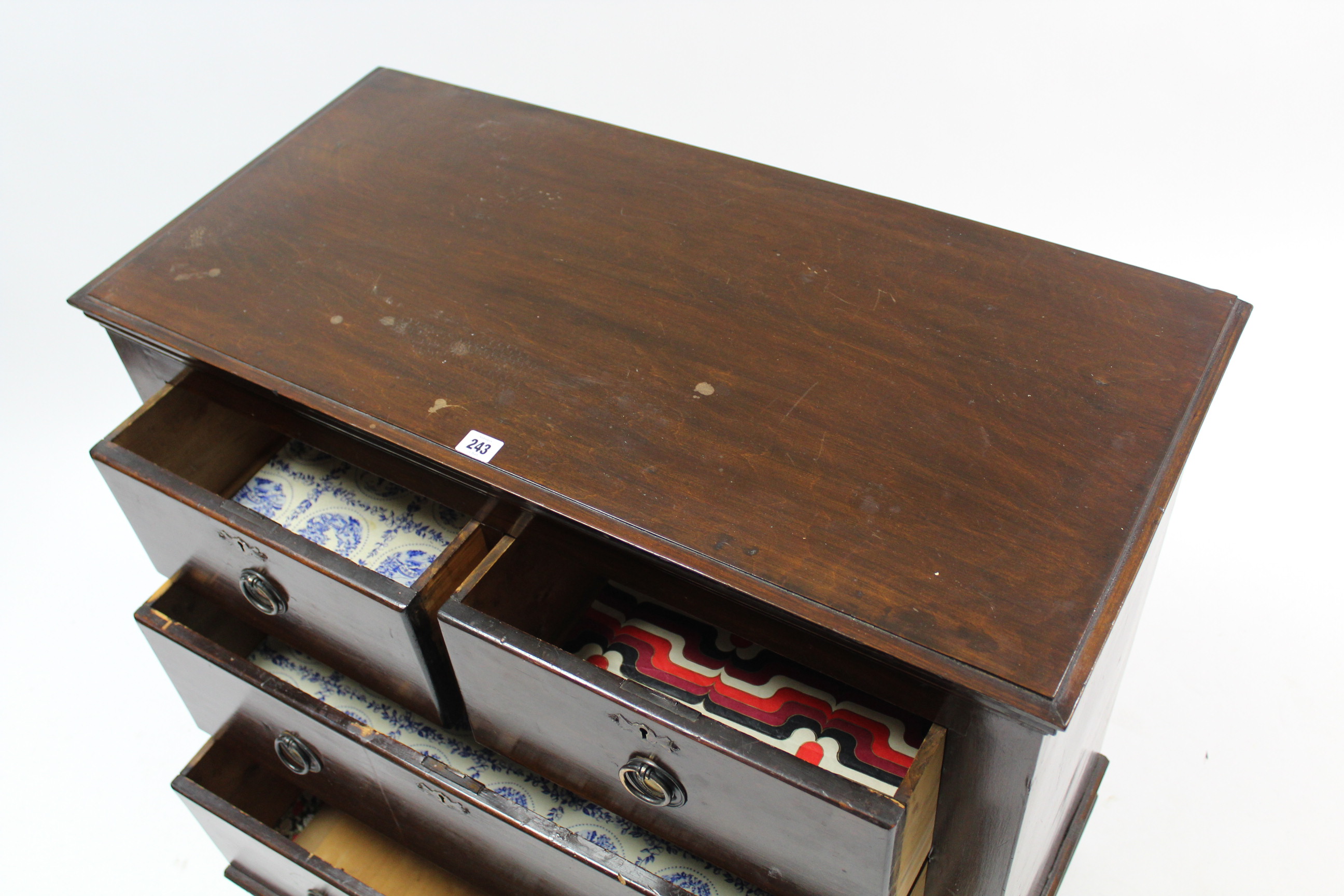 A late 19th century mahogany small chest, fitted two short & two long graduated drawers with iron - Image 3 of 4