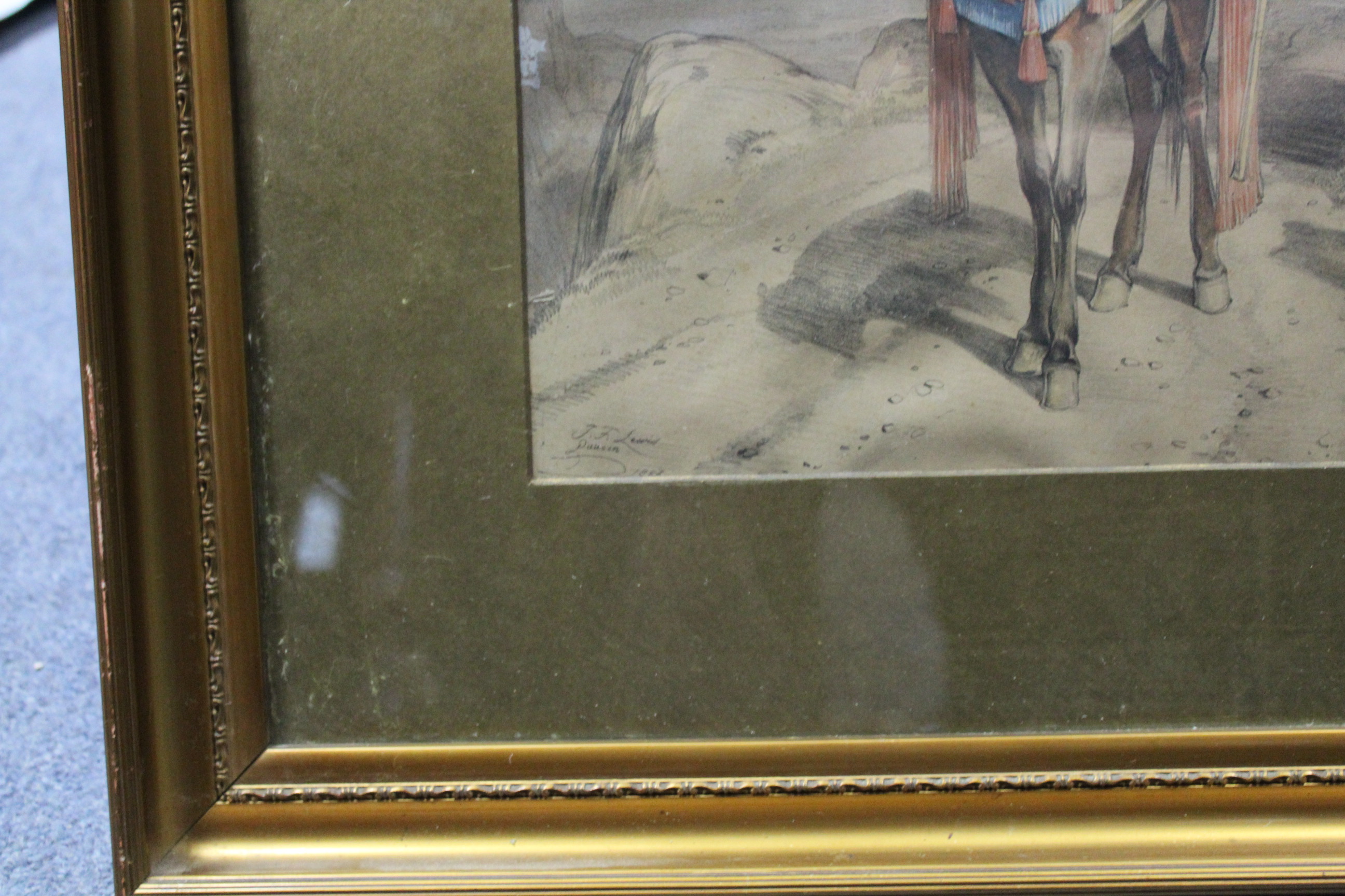 A late 19th century coloured lithograph depicting a mountain pass with horses & figures to the - Image 2 of 20