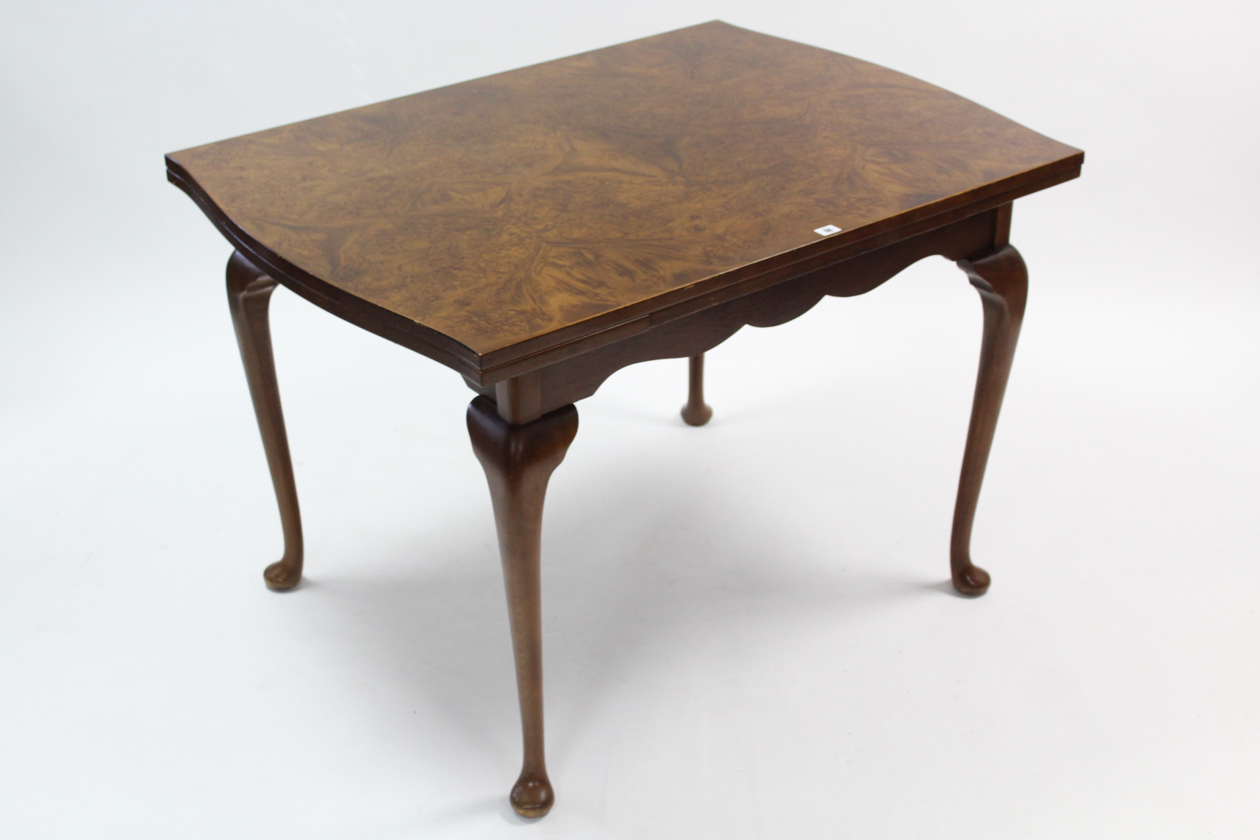 A burr-wood draw-leaf dining table on slender cabriole legs & pad feet, 33” x 67” (open), & a - Image 2 of 4