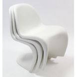 A set of three John Lewis white-finish “Panton” chairs.