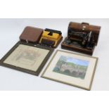 A Singer hand-sewing machine; a Lilliput portable typewriter, each with case; & various decorative
