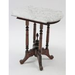 A Victorian mahogany occasional table on four turned supports & splay legs, & with white marble top,
