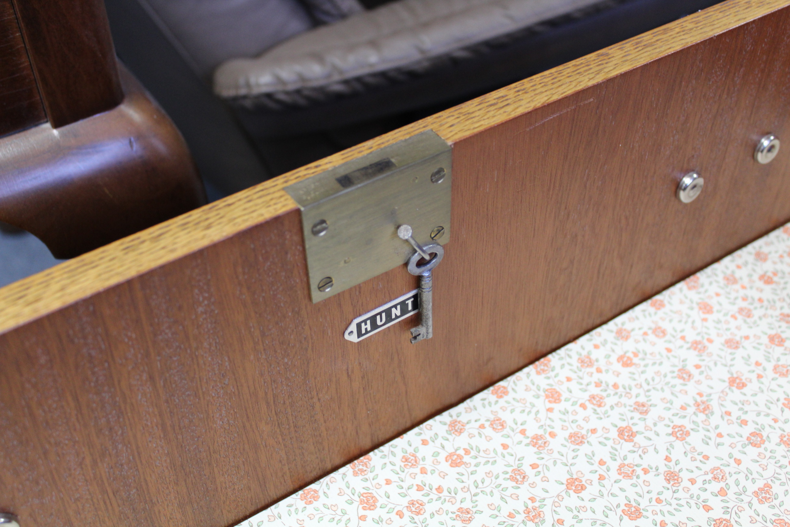 A Hunts light oak small chest, fitted three long drawers with block handles, & on plinth base, 30” - Image 3 of 3