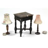 A late 19th/early 20th century carved oak rectangular box-seat stool with hinged lift-lid, & on