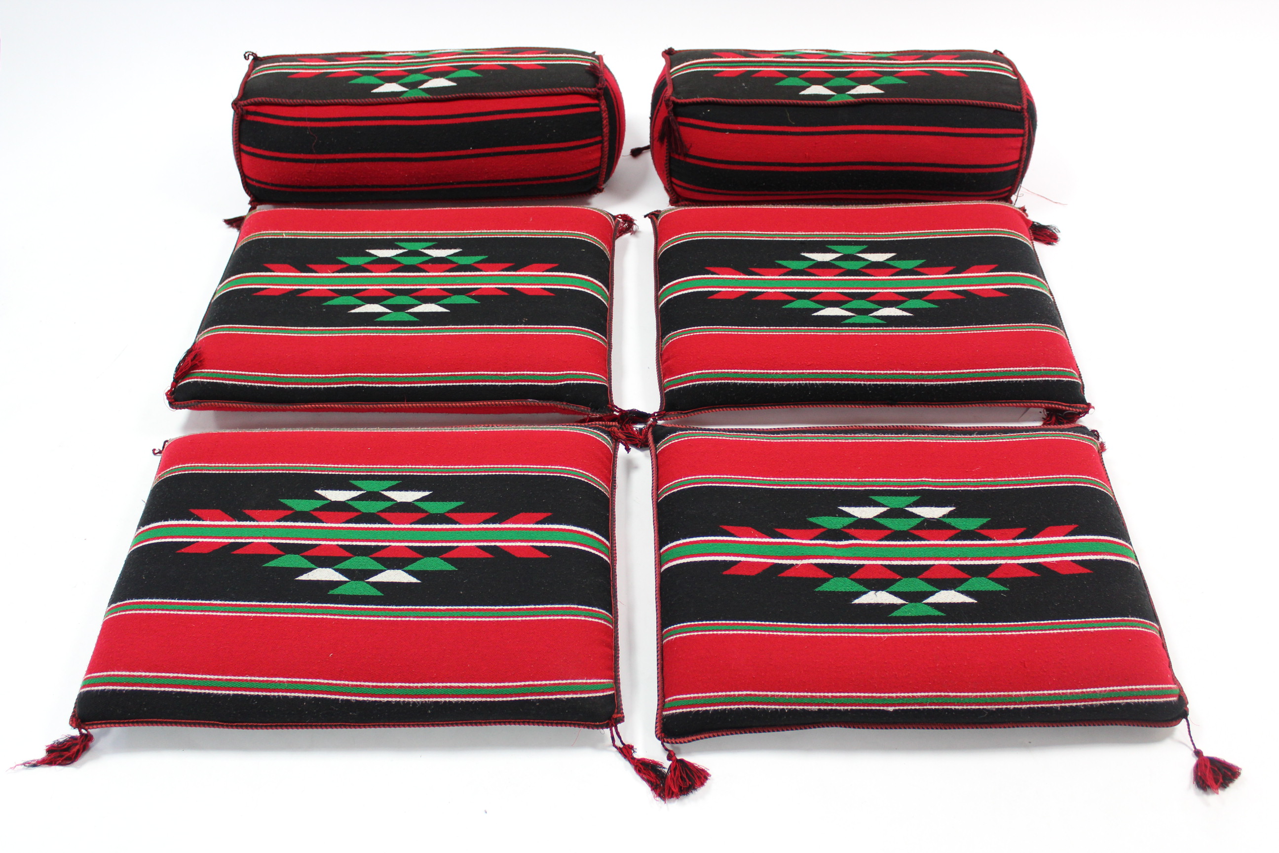 A set of six Turkish settee cushions.