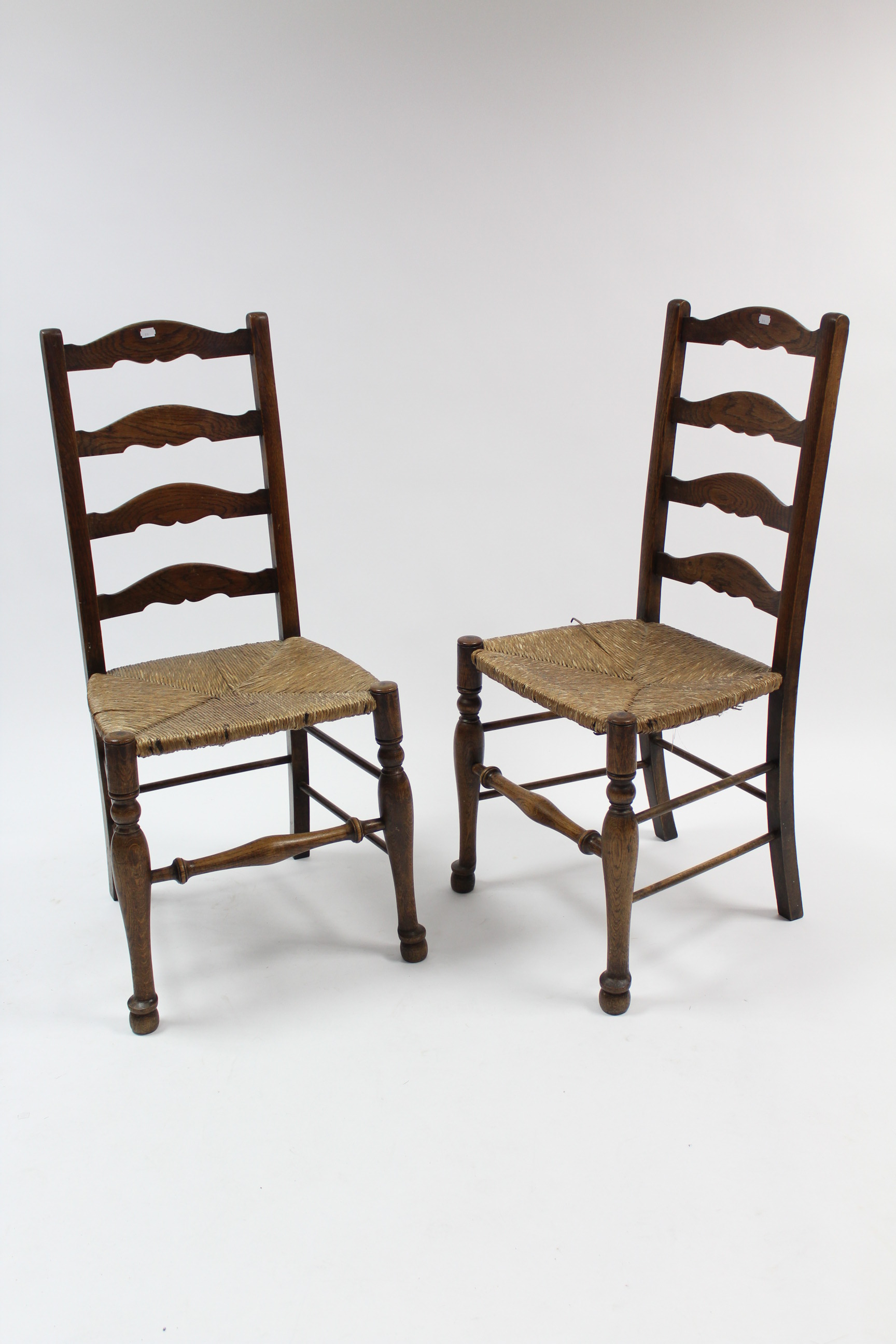 A mahogany demi-lune side table on square tapered legs, 37½” wide; together with a pair of oak - Image 2 of 2