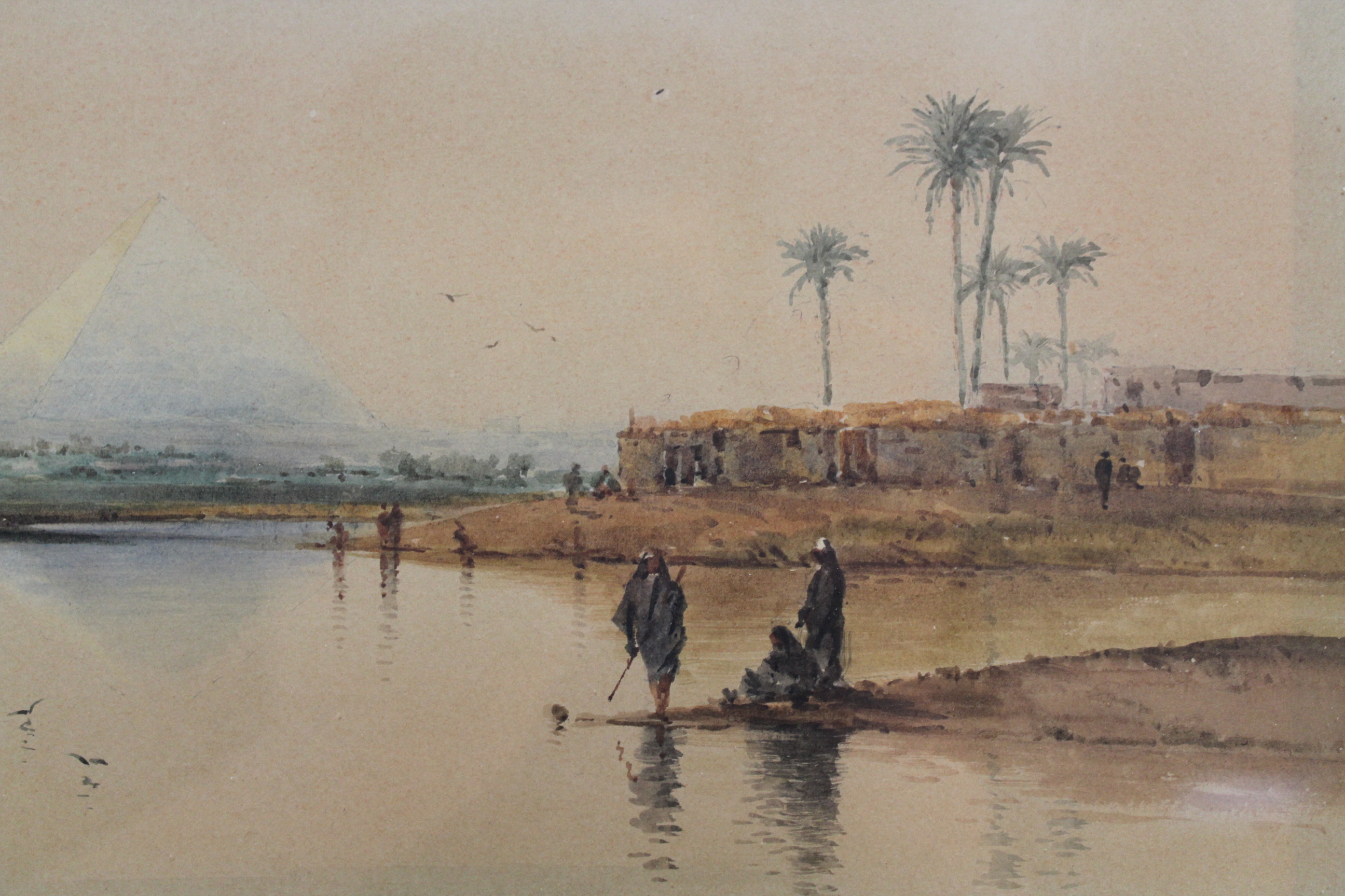 SCARVELLI, Spyridan (Greek, 1868-1942). A view of the pyramids from the river Nile, with figures, - Image 4 of 7