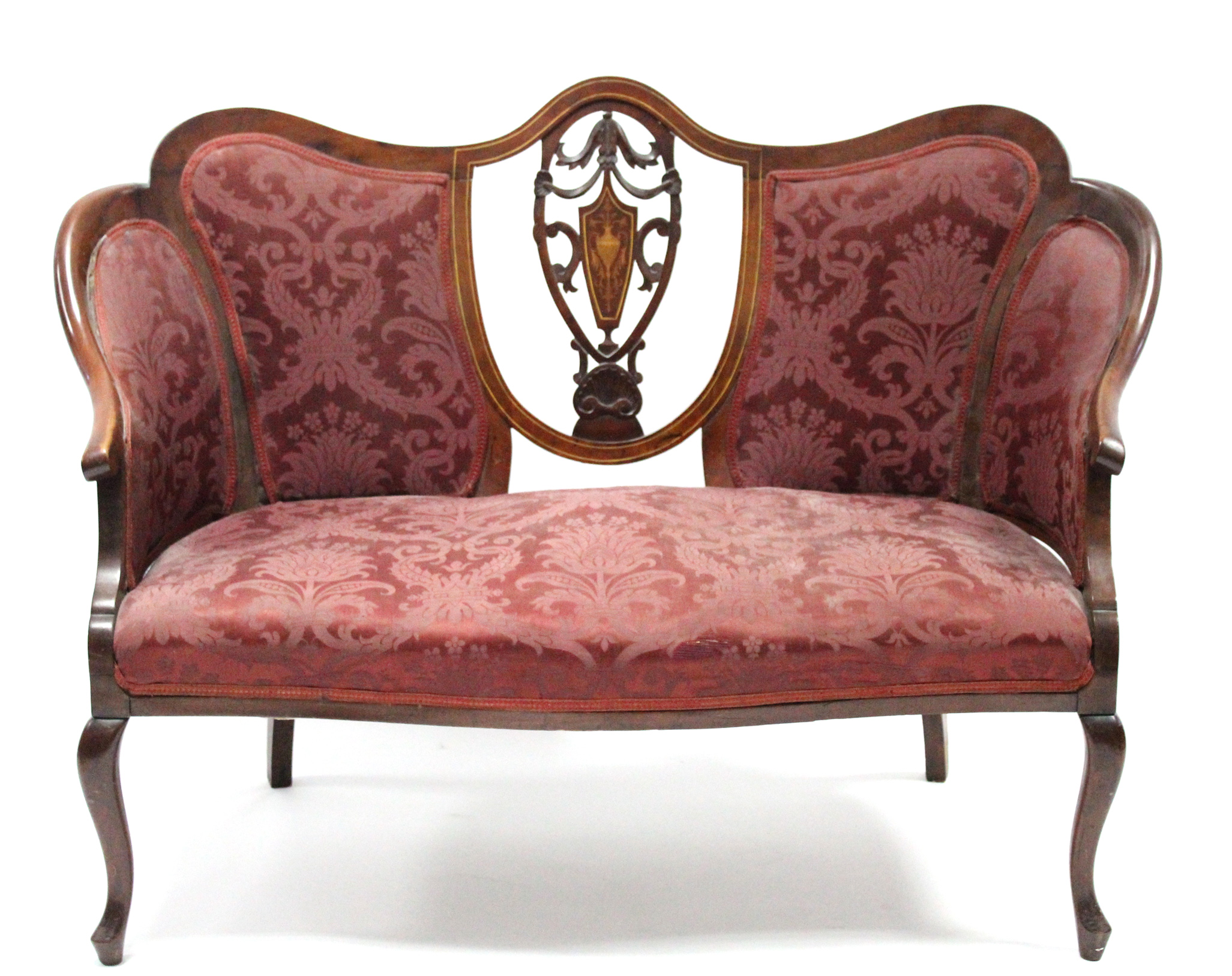 A late Victorian inlaid mahogany seven-piece salon suite comprising: a sofa, two armchairs & four - Image 2 of 5