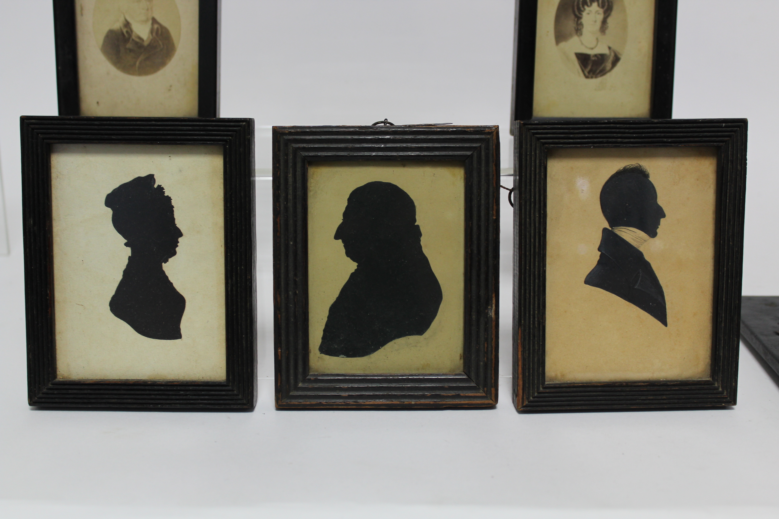 A 19th century silhouette portrait of a gentleman, 3” diam.; three other 19th century silhouette - Image 4 of 7