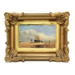 SHAYER, William (manner of ). A beach scene with a horse cart & figures un-loading the catch. Oil on