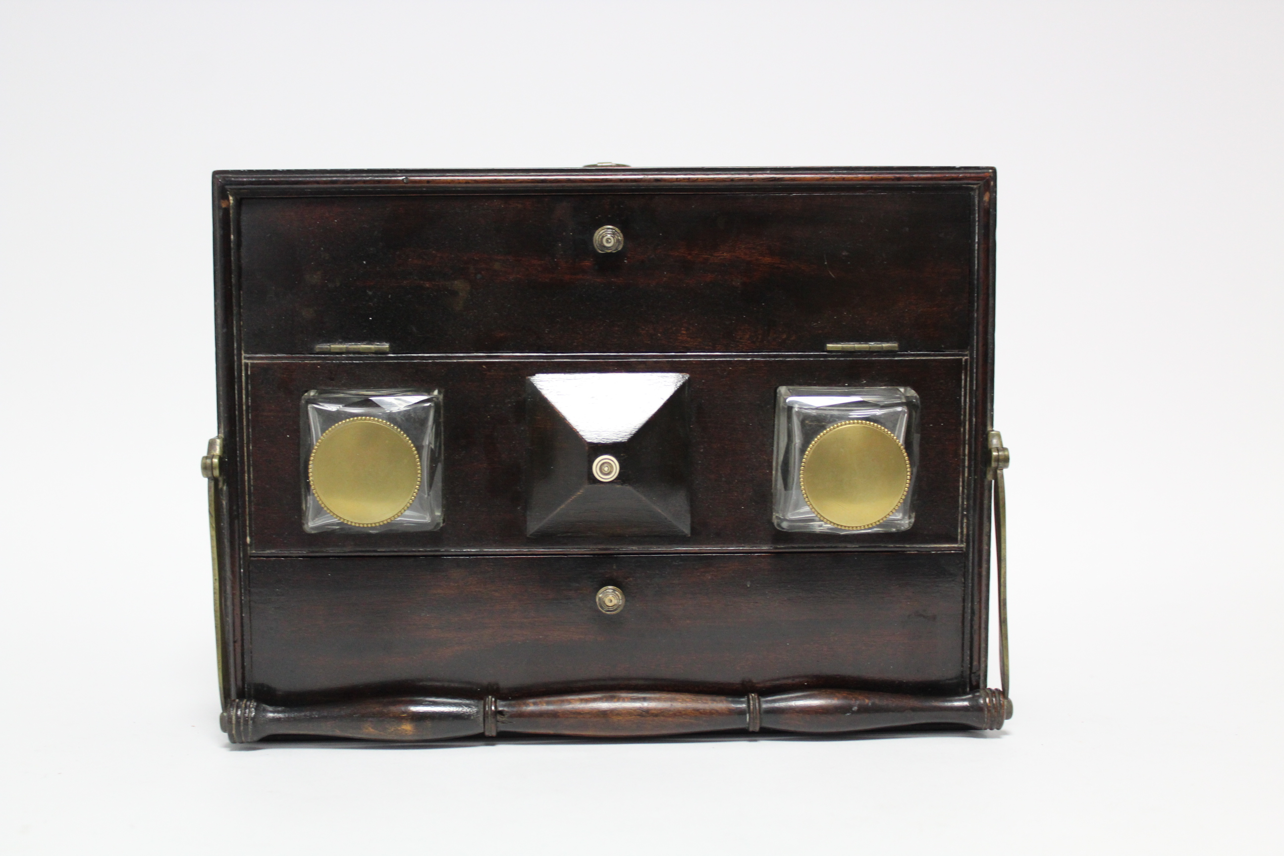 A late 18th-early 19th century mahogany writing box, fitted pair of glass inkwells with brass - Image 4 of 5