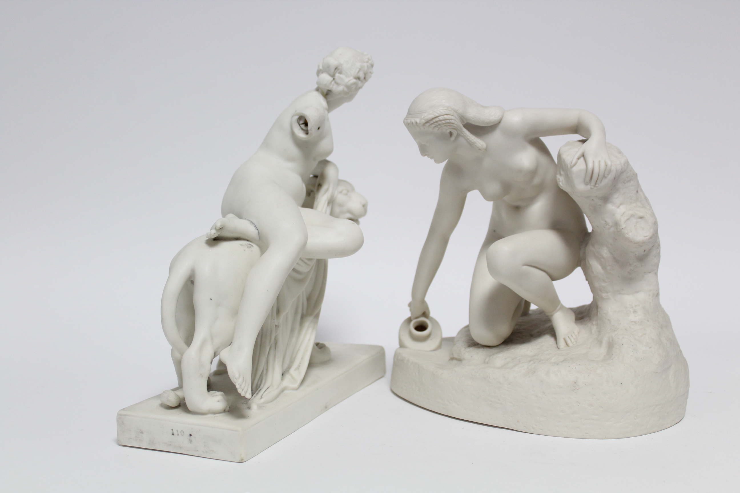 A Victorian parian nude figure of a young woman beside a tree stump kneeling to fill a water jug, on - Image 3 of 5