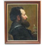 ENGLISH SCHOOL, mid-19th century. A head-&-shoulders portrait of a sailor seated beside a table with