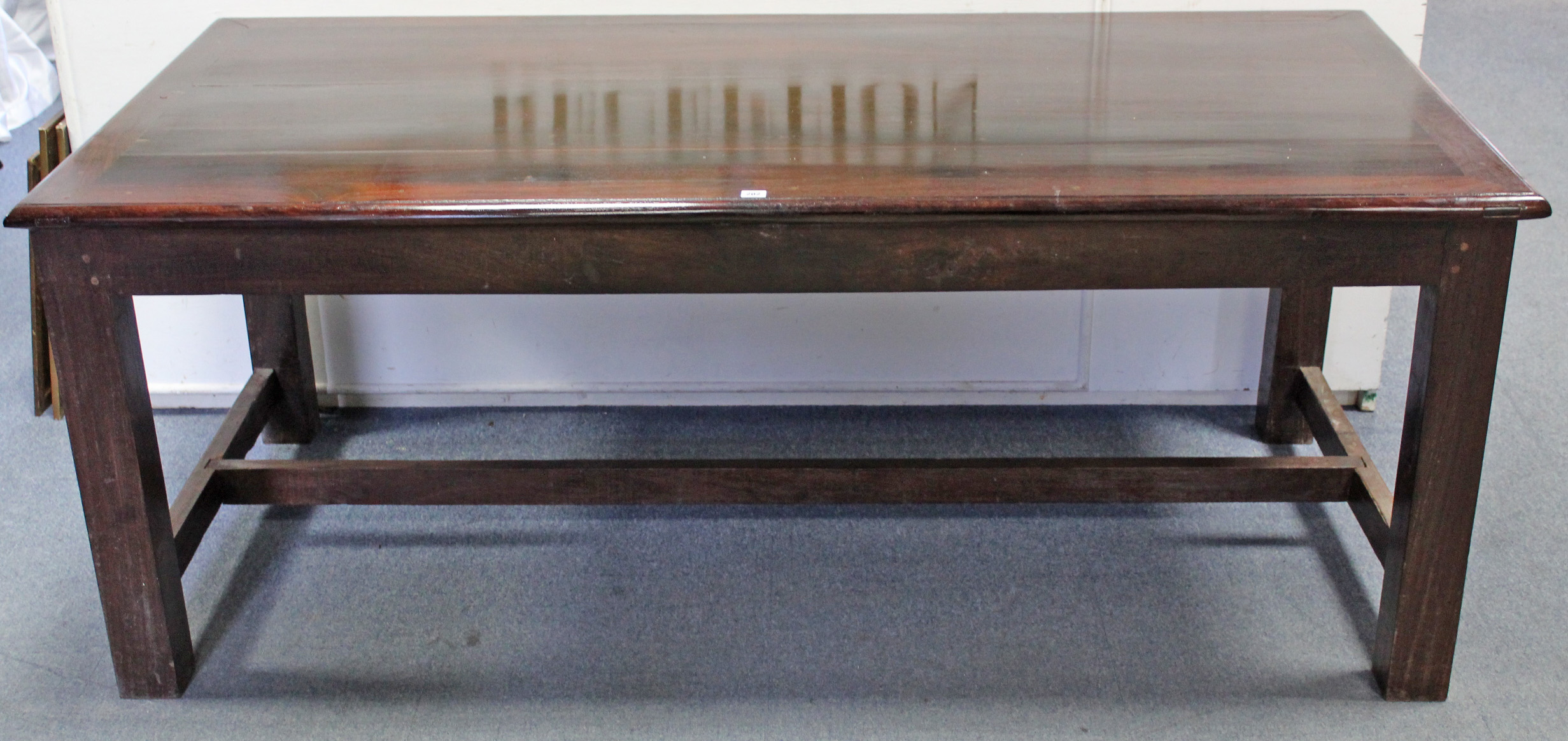 A teak dining table, the three-board rectangular top with cleated ends, on square legs - Image 2 of 3
