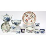 A group of 18th century Worcester teawares, including a fluted coffee cup & saucer with polychrome