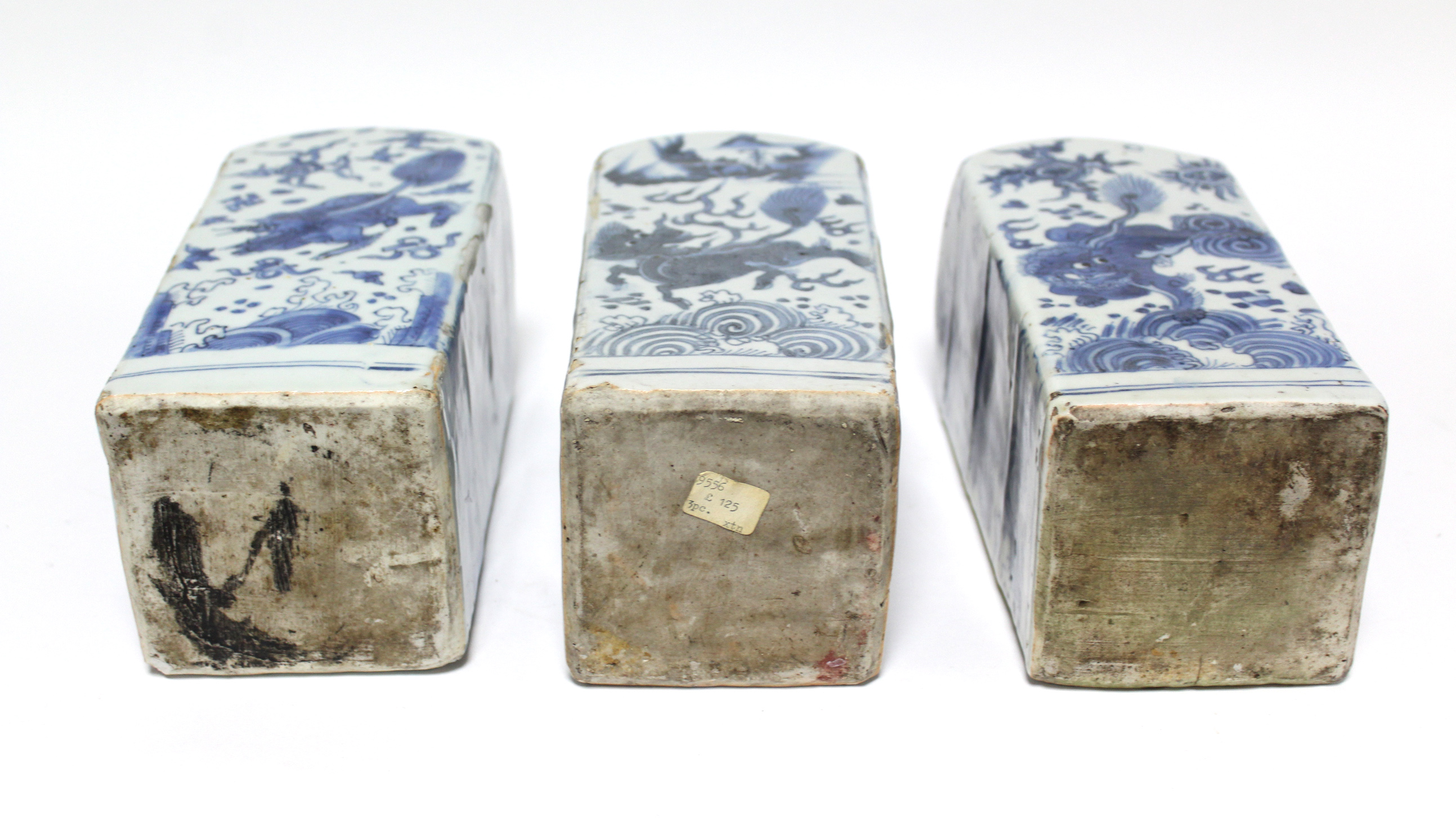 THREE CHINESE BLUE-&-WHITE PORCELAIN BOTTLE VASES, each of square section with short cylindrical - Image 16 of 16