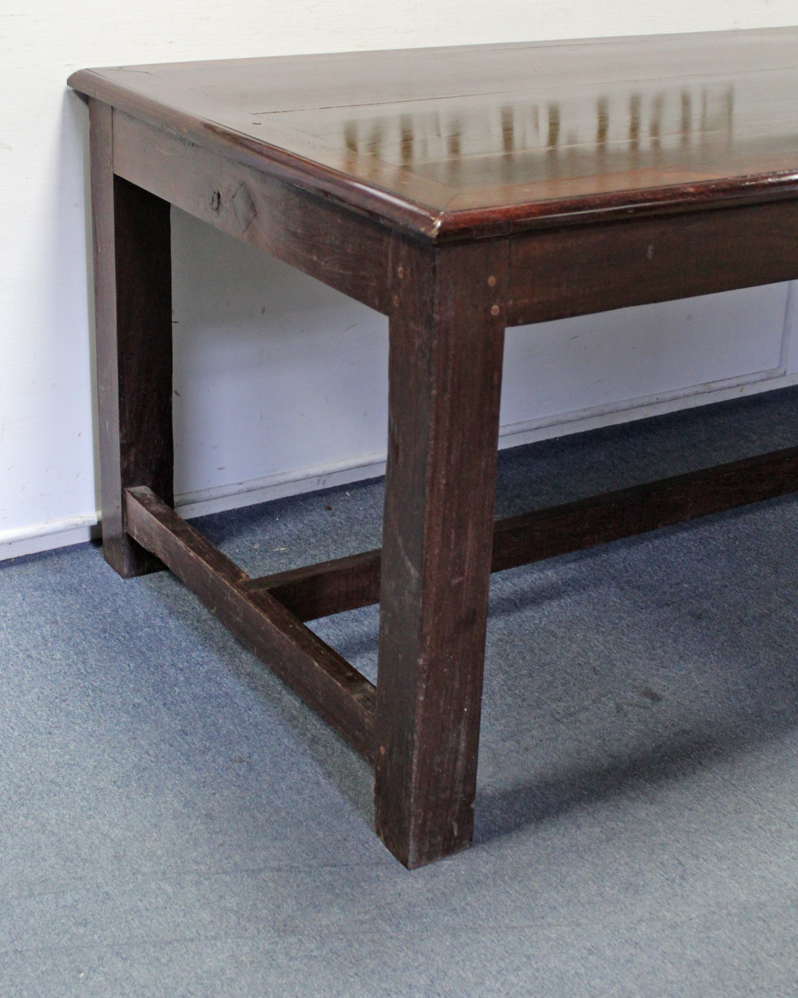 A teak dining table, the three-board rectangular top with cleated ends, on square legs - Image 3 of 3