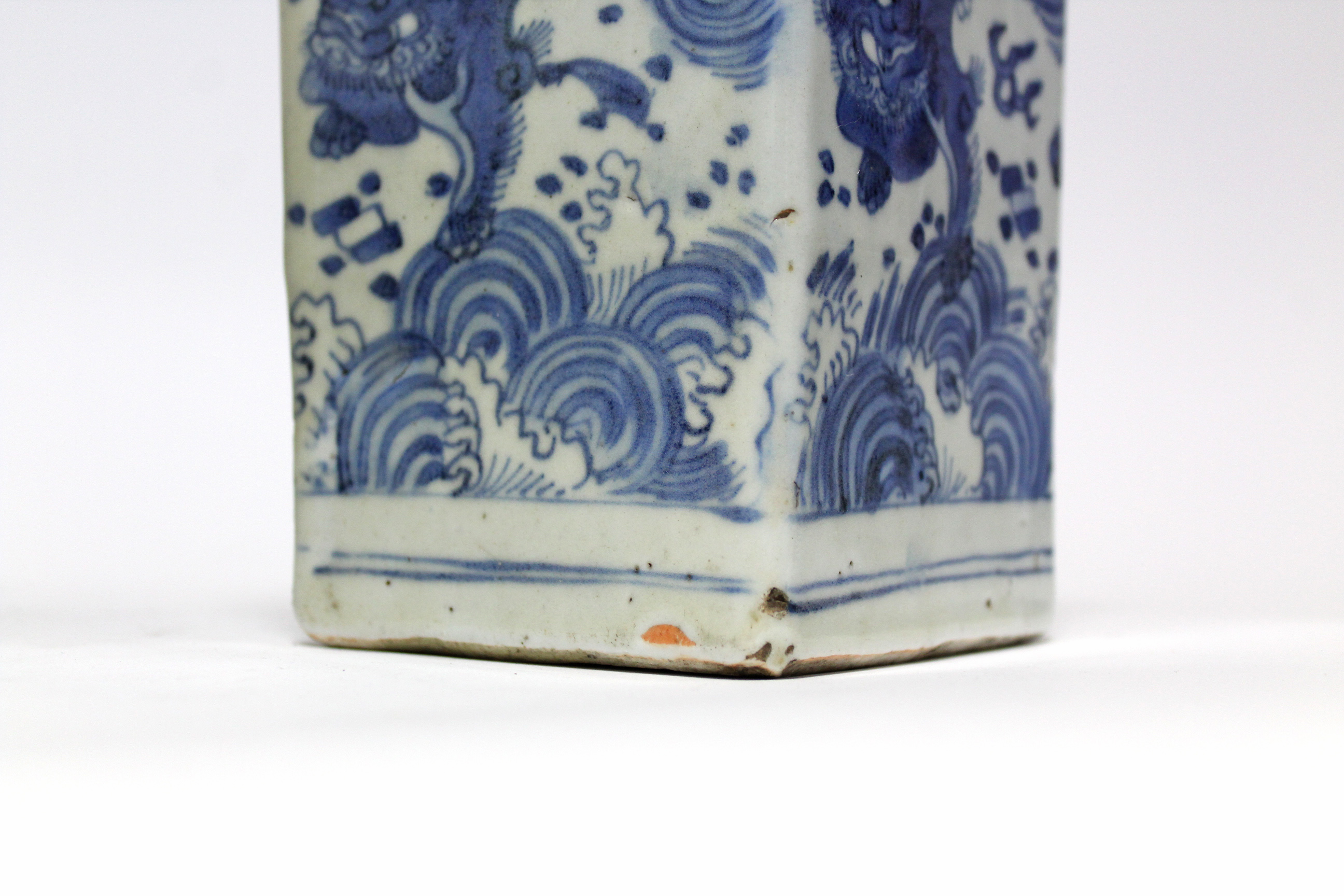 THREE CHINESE BLUE-&-WHITE PORCELAIN BOTTLE VASES, each of square section with short cylindrical - Image 13 of 16