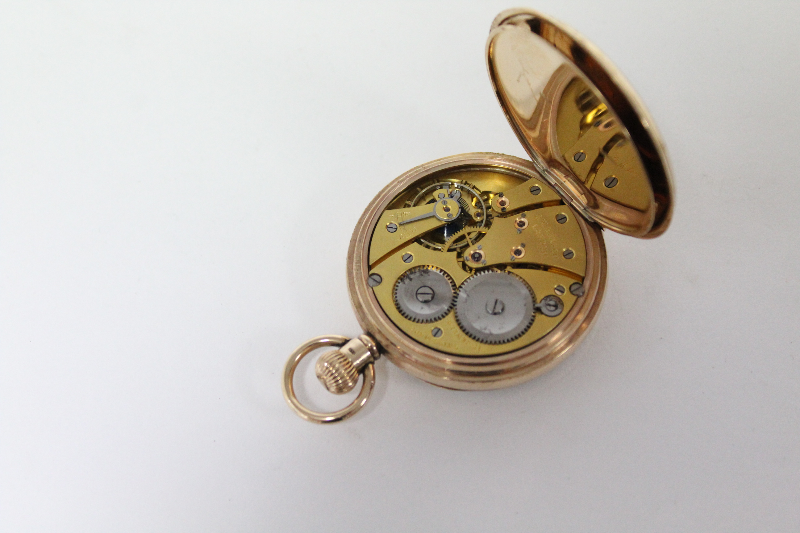 A 9ct. gold cased gent’s open-face pocket watch, the white enamel dial with black roman numerals & - Image 5 of 7