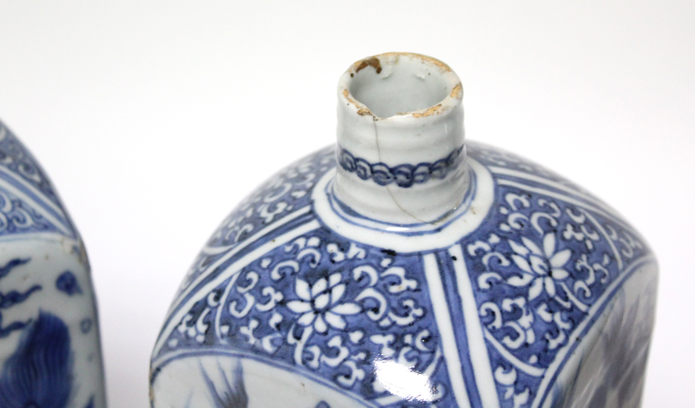 THREE CHINESE BLUE-&-WHITE PORCELAIN BOTTLE VASES, each of square section with short cylindrical - Image 10 of 16