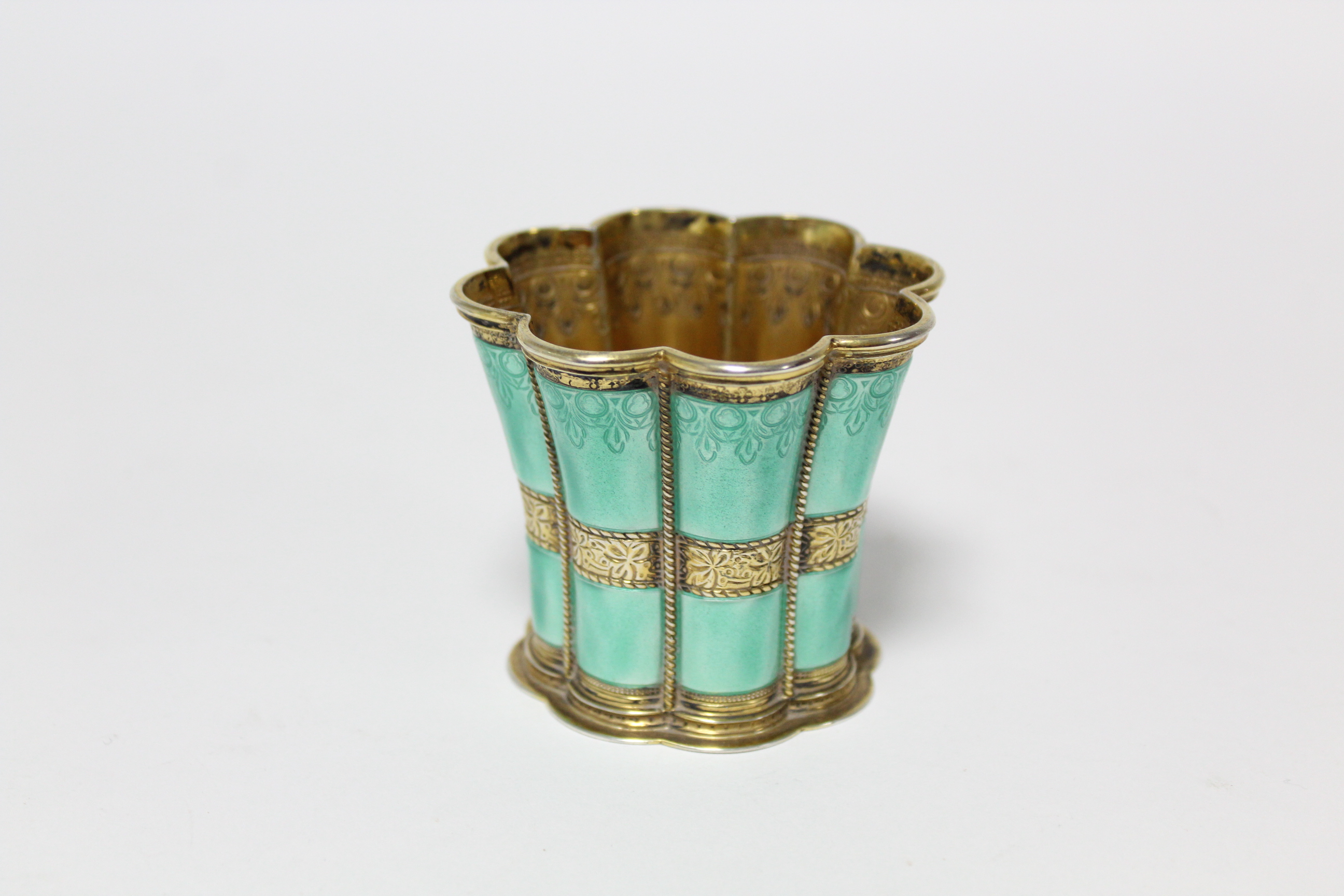A Danish gilt-sterling & turquoise enamel “Queen Margrethe” cup by Anton Michelsen, of waisted - Image 3 of 6