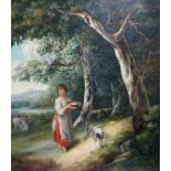 ENGLISH SCHOOL, late 18th/early 19th century. A wooded landscape with peasant girl holding a pan