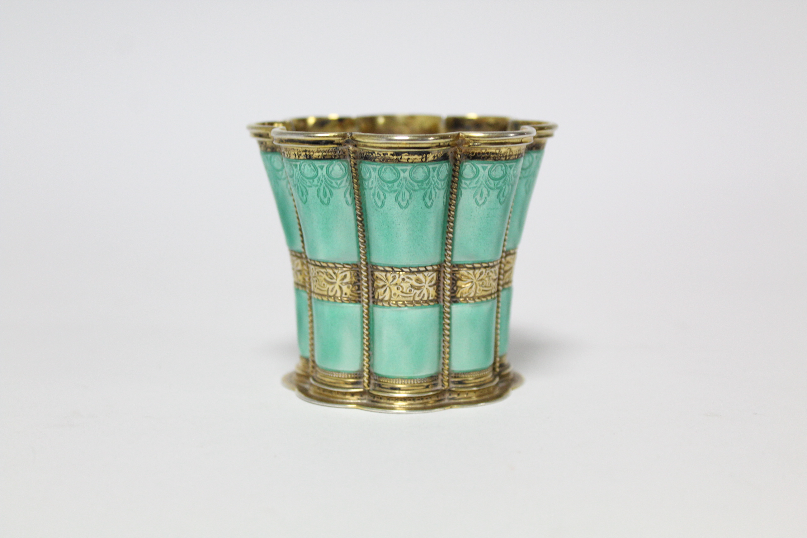 A Danish gilt-sterling & turquoise enamel “Queen Margrethe” cup by Anton Michelsen, of waisted - Image 2 of 6