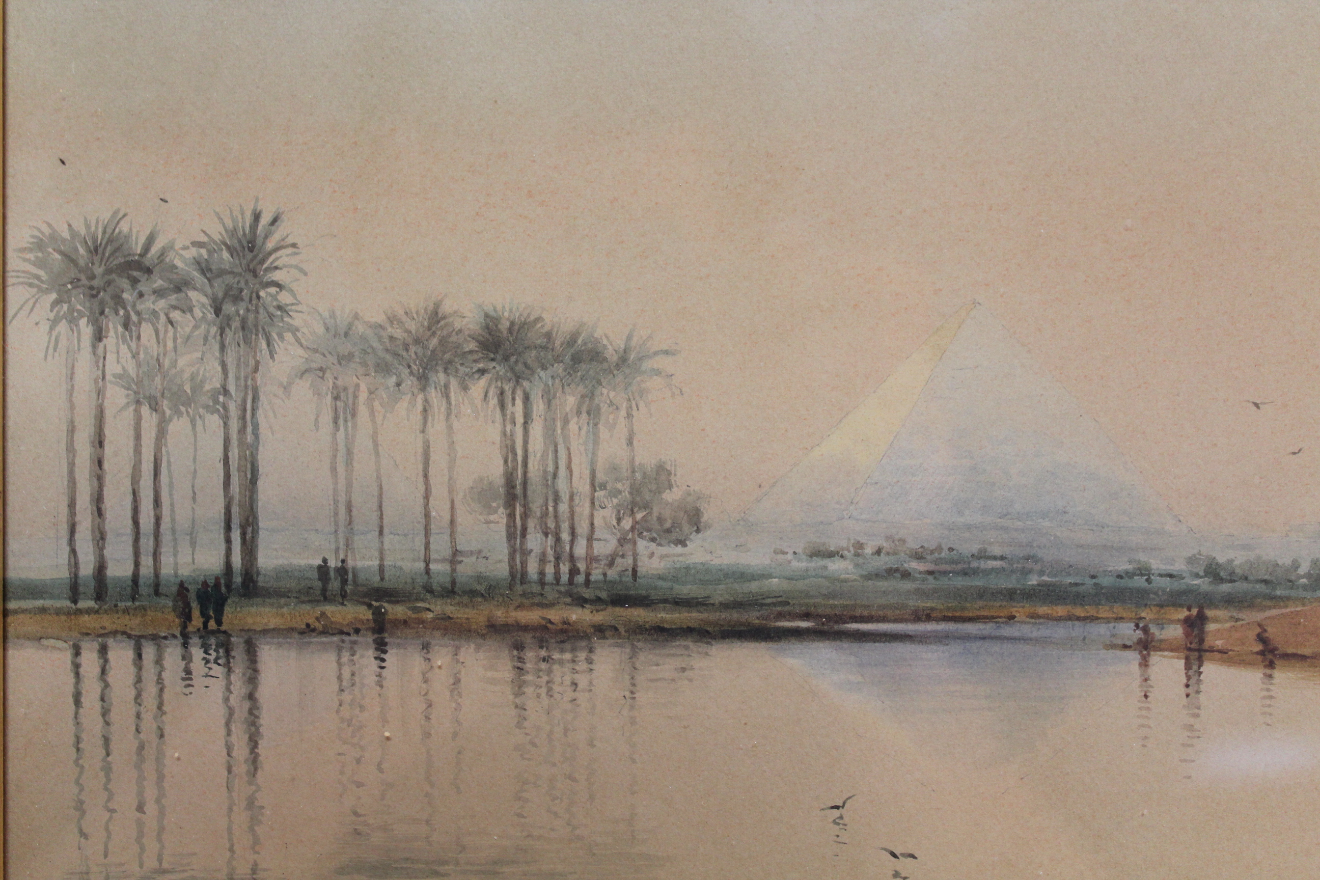 SCARVELLI, Spyridan (Greek, 1868-1942). A view of the pyramids from the river Nile, with figures, - Image 5 of 7