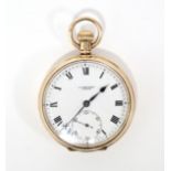 A 9ct. gold cased gent’s open-face pocket watch, the white enamel dial with black roman numerals &