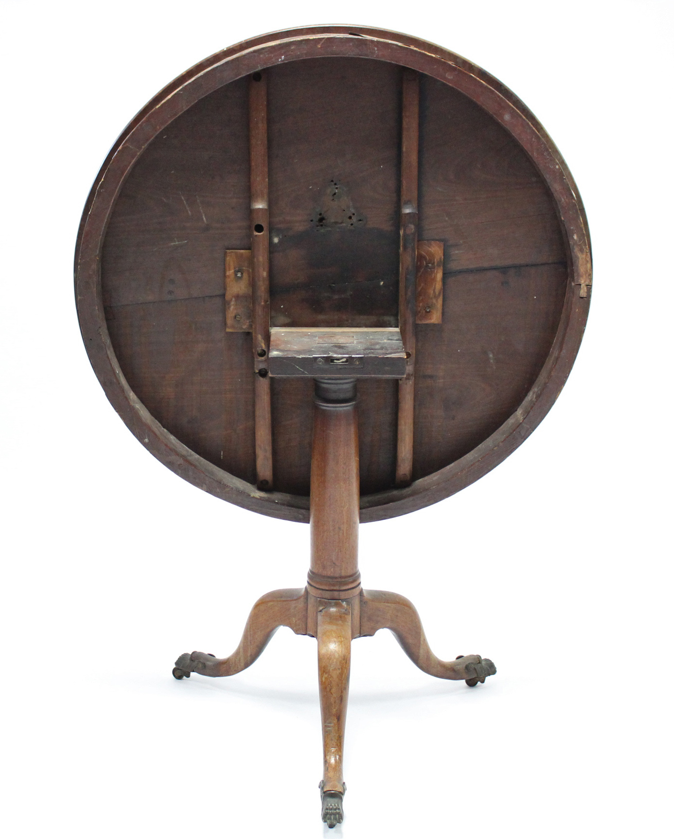 A 19th century mahogany circular tilt-top dining table on tapered centre column & three - Image 2 of 3