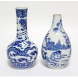 A Chinese blue-&-white porcelain bottle vase with squat round body & tall narrow neck, painted