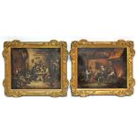 FLEMISH SCHOOL, 17th century style. A pair of tavern interiors with figures seated beside a