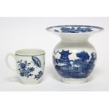 A Caughley porcelain spittoon with blue transfer Chinoiserie river landscape decoration, 4?” high (