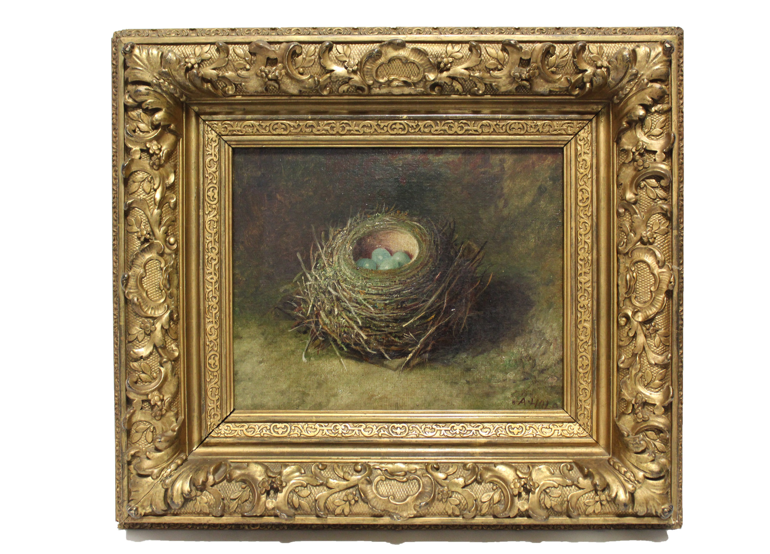 HOLD, Abel (1815-1896). A still-life study of a bird’s nest with eggs. Signed; oil on canvas: 10”