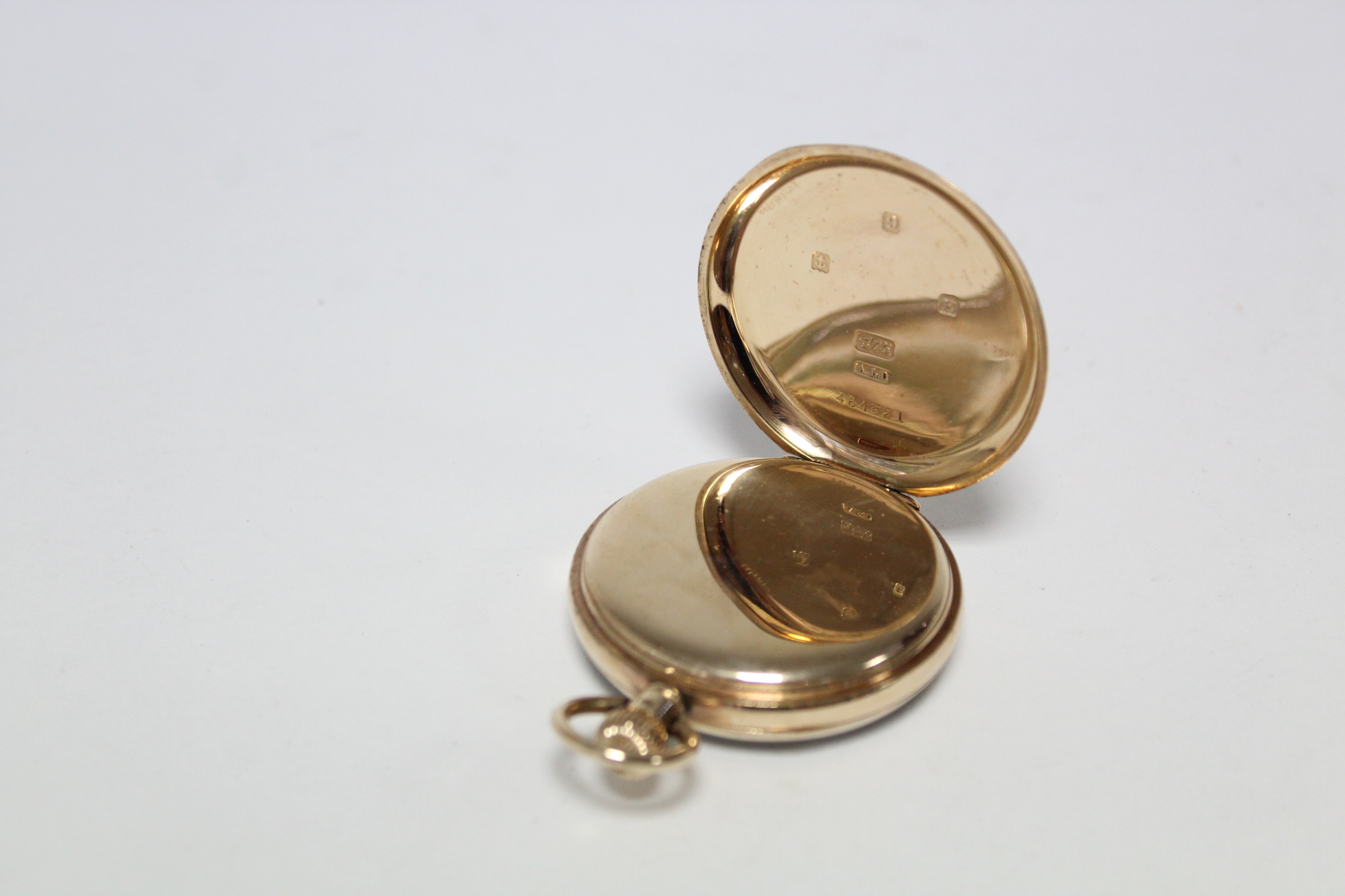 A 9ct. gold cased gent’s open-face pocket watch, the white enamel dial with black roman numerals & - Image 4 of 7
