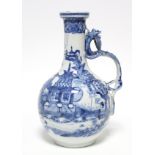 An 18th century Chinese blue & white porcelain bottle-shaped ewer with dragon handle, the bulbous