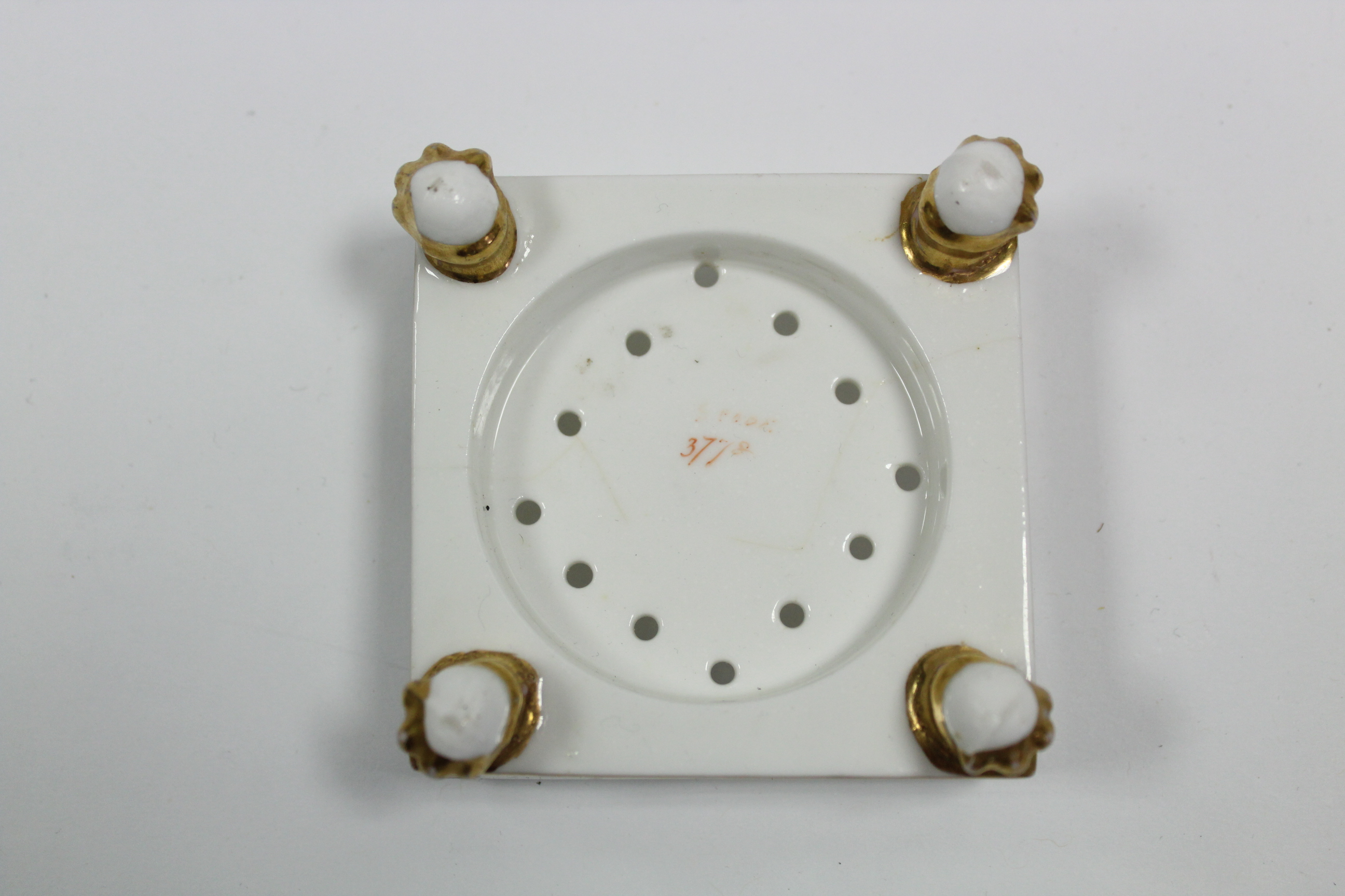 An early 19th century Spode porcelain pastille burner with cone-shaped cover on a square base with - Image 6 of 7