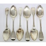 Six William IV Fiddle pattern dessert spoons, London 1831 by William Chawner II. (8½ oz).