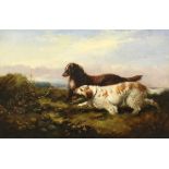 ROE, Colin Graeme (1858-1910, attributed to). Two setters in a landscape, a group of partridge to