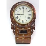 A 19th century drop-dial wall clock in rosewood case with inlaid mother-of-pearl decoration, 12”