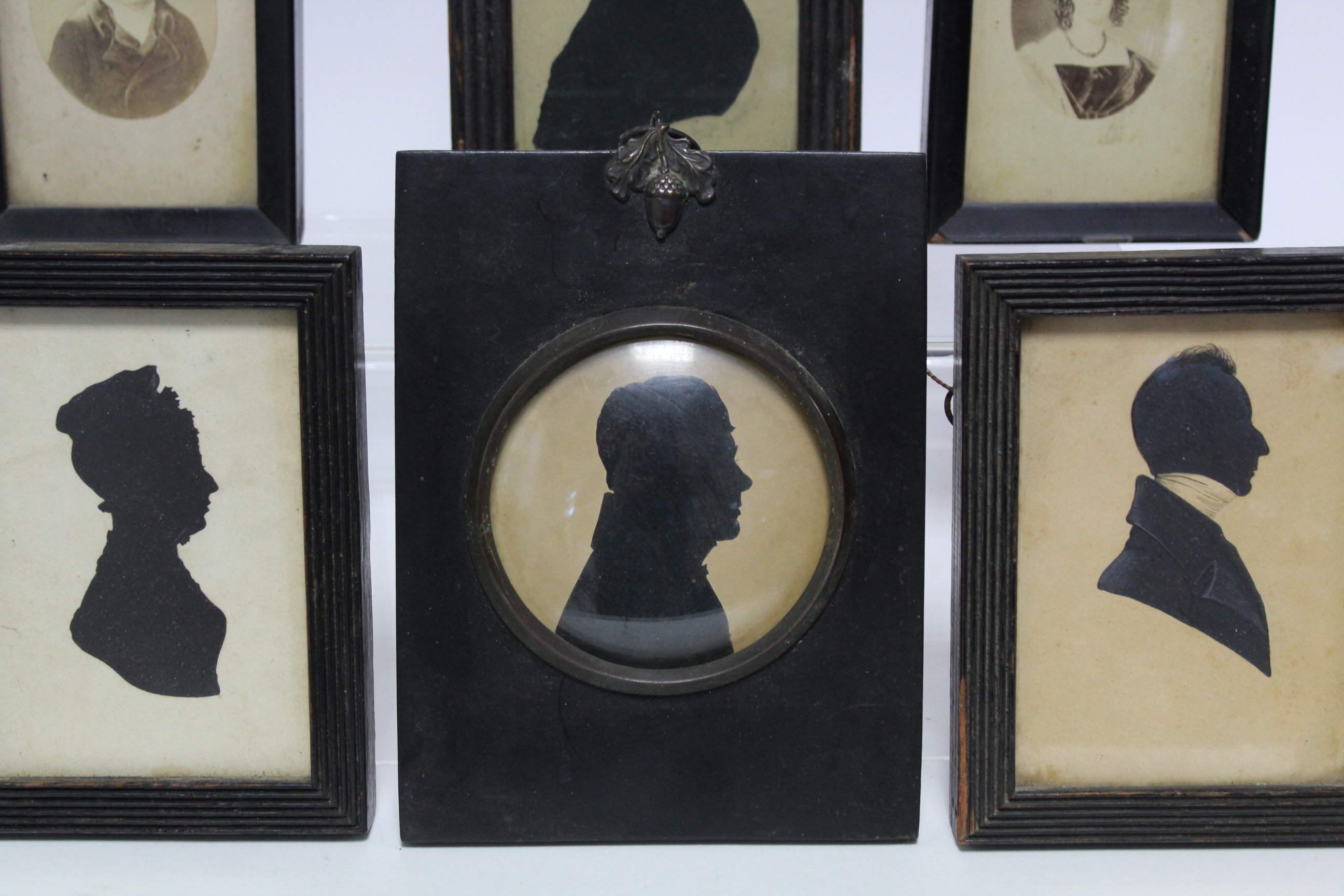 A 19th century silhouette portrait of a gentleman, 3” diam.; three other 19th century silhouette - Image 2 of 7