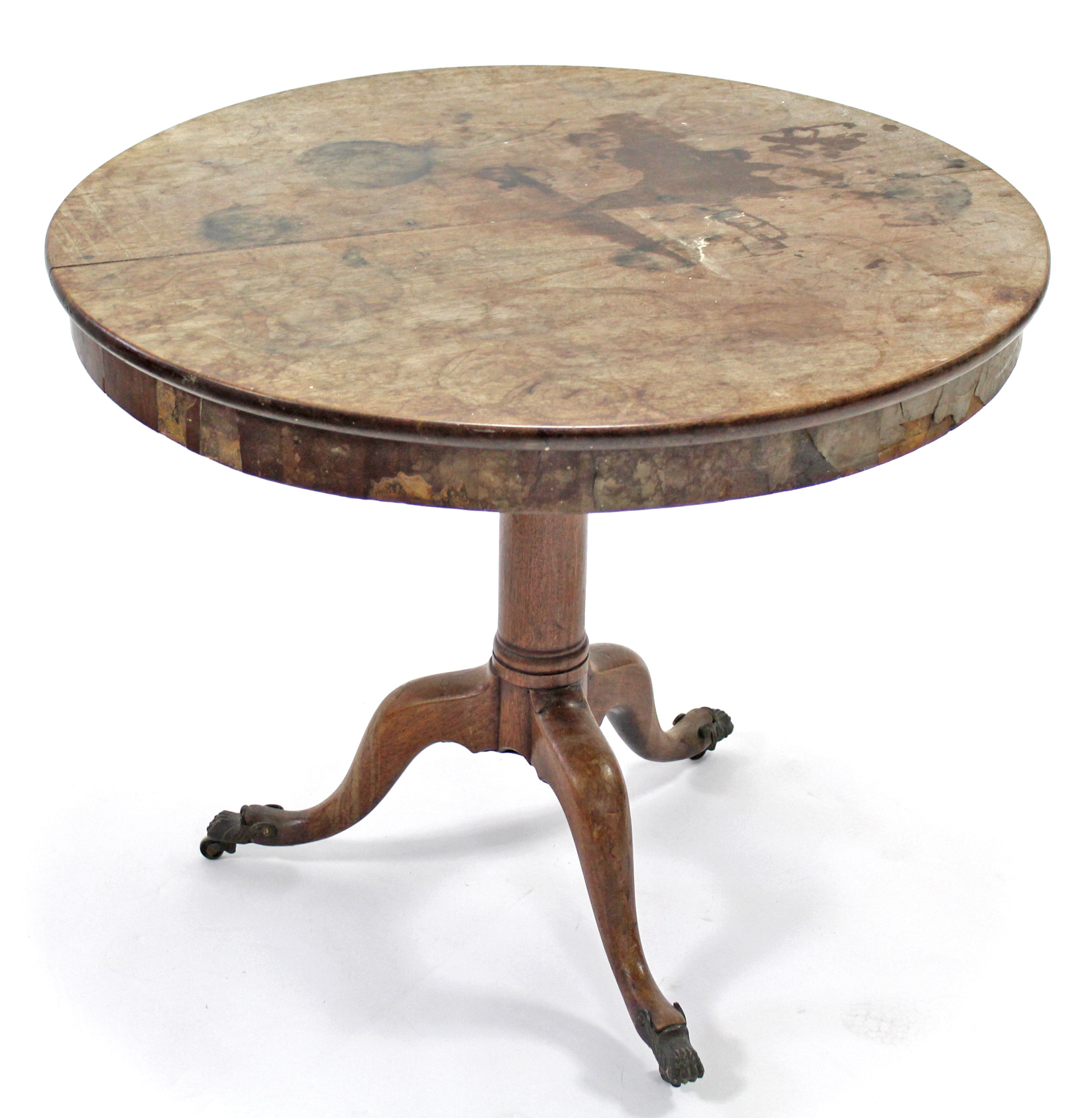 A 19th century mahogany circular tilt-top dining table on tapered centre column & three - Image 3 of 3