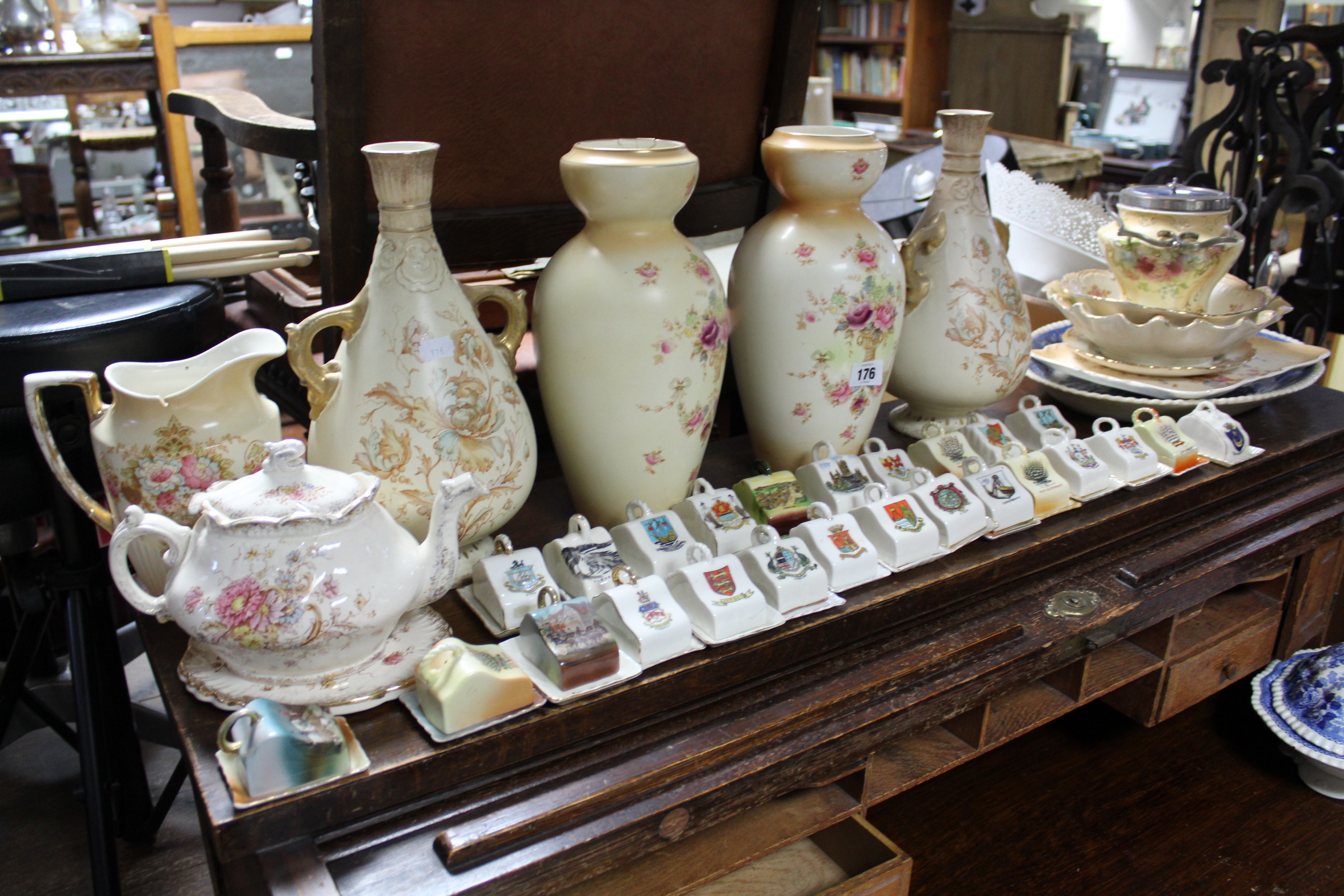 A pair of Fieldings Devonware “Windsor” pattern ovoid vases, 12” high; a ditto “Royal Devon” pattern - Image 3 of 4